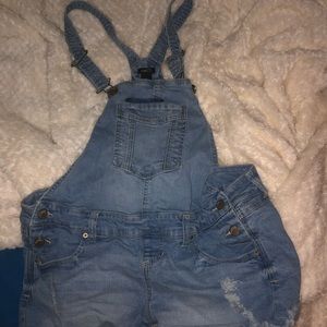 Denim overall shorts